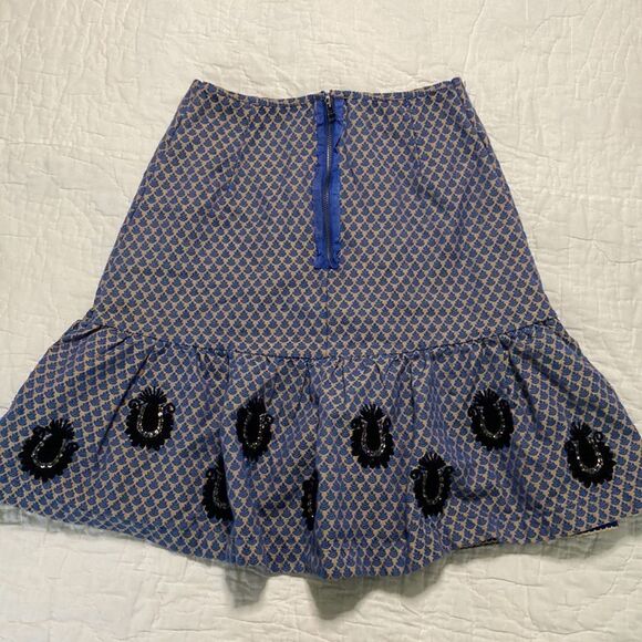 Anthropologie’s Leifsdottir Blue Patterned Flare Skirt - Picture 7 of 9